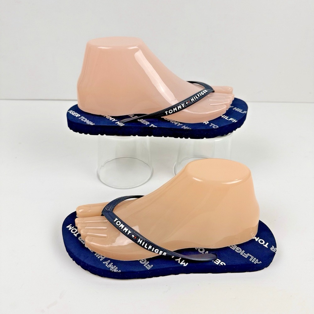 New Tommy Hilfiger Logo Flip Flop Slide Sandal Shoe US Women 7 8 Slip On Flat